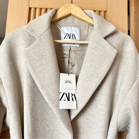 Zara wool blend belted wrap coat cream - Picture 8 of 13